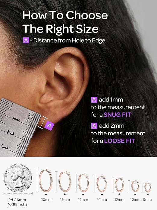 ChicSilver Sterling Silver Hoop Earrings for Women Hypoallergenic 925 Sterling Silver Huggie Earrings for Women Dainty Earring (8/10/12/14/16/18/20MM)