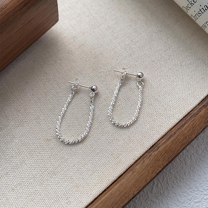 925 Sterling Silver Tassel Chain Dangle Earrings for Women Sparkling Long Fringe Dangle Drop Earrings Bling Line Minimalist Wedding Studs Earring Jewelry Birthday Christmas Gifts for Her