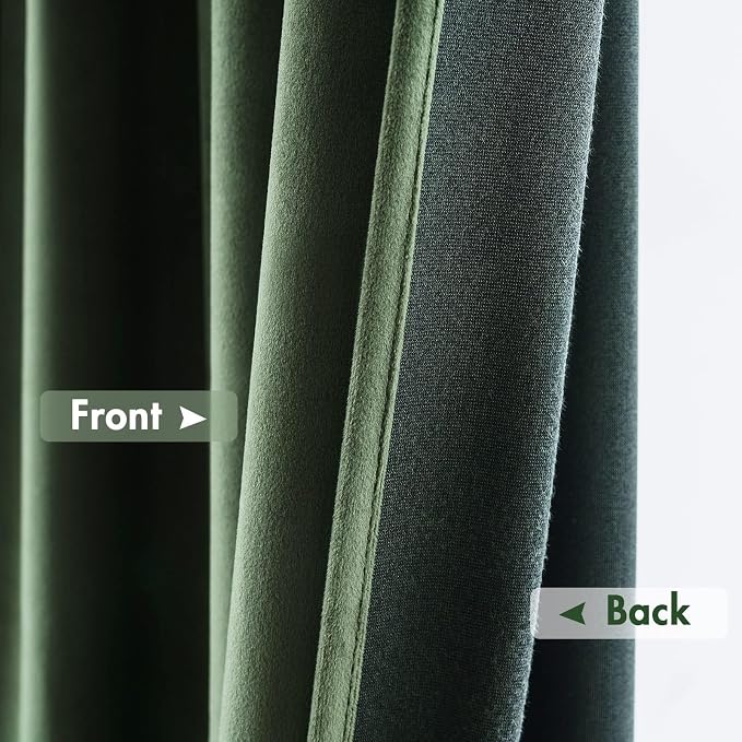 MIULEE Olive Green Blackout Velvet Curtains Drapes 105 Inch Long 52"x105" | Luxurious Bedroom Living Room Decor, Room Darkening, Thermal Insulated, Rod Pocket Design, Super Soft Fabric, Extra Long
