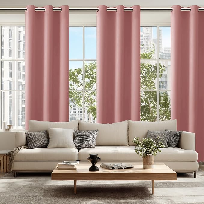 Hiasan Blackout Curtains for Bedroom, 38 x 84 Inches Long - Thermal Insulated & Energy Saving Window Curtains for Living Room, 2 Drape Panels Sewn with Tiebacks, Dusty Rose