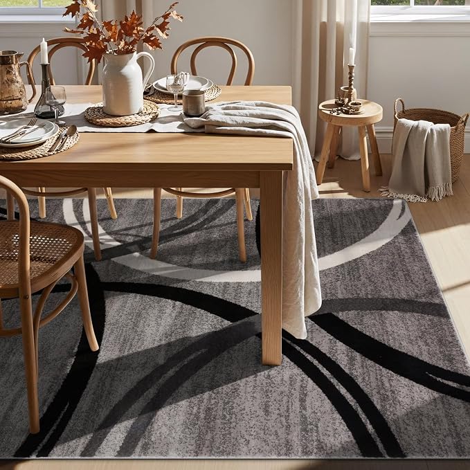 Rugshop Wavy Circles Fade-Resistant Living Room Area Rug Gray 5'3" x 7'3"