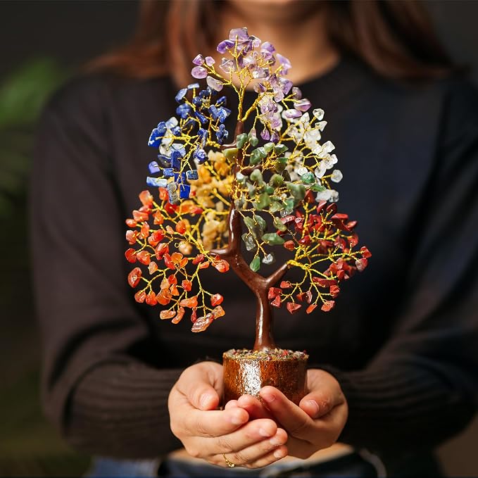 Crystal Decor - Faux Plants Indoor - Antique Decor - Crystal Tree - Stones and Crystals - Tree of Life Necklace - Chakra Decor - Money Tree Plant Indoor - Spiritual - Small Decor Items for Shelf