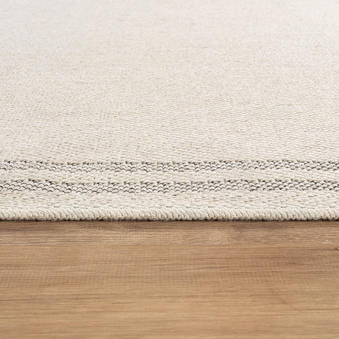 Luul Home Easy Jute Rugs 4x6 Bordered Bone Color Living Room Indoor Outdoor Area Rug for Patio and Kitchen Rug High Traffic Washable Easy to Clean Solid Boho Woven Design Outside Carpet (4 x 6)
