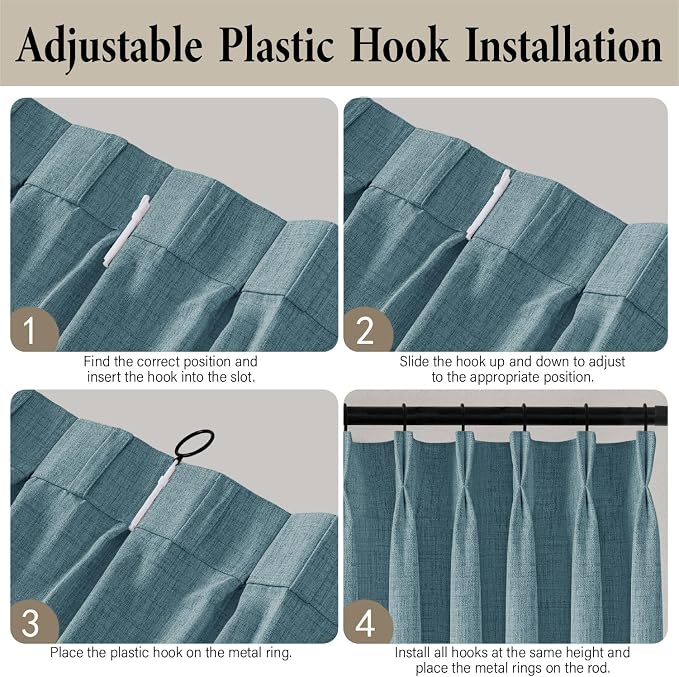 MIULEE Pinch Pleated Thick Linen Curtains 96 Inch 4 Panels Set Back Tab Memory Trained Pinch Pleat Semi Sheer Light Filtering Privacy Let Light in Window Drapes for Living Room Bedroom Dusty Blue