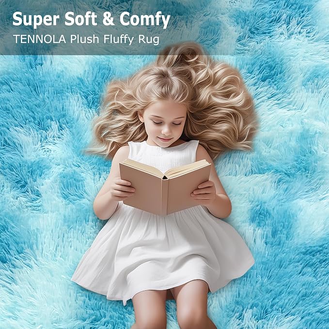 Light Blue Fluffy Rug for Bedroom Living Room, 2x6 ft Soft Sky Blue Bedroom Runner Rug for Bedside Kids Boys Room Hallway, Washable Fuzzy Kids Rugs Plush Shag Carpet for Nursery Dorm