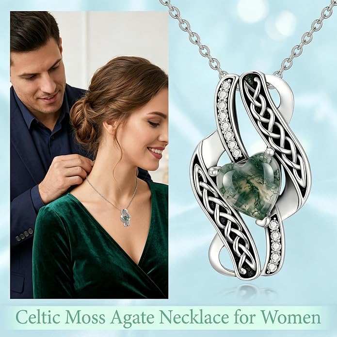 PELOVNY Celtic Knot Necklaces for Women 925 Sterling Silver Gemstone/Birthstone Teardrop Infinity Necklace Irish Celtic Pendant Jewelry Gifts for Mom Daughter Wife