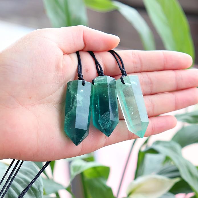 Runyangshi Healing Crystal Pendants, Single Pointed Natural Crystal Quartz Necklace 6 Faceted Chakra Crystal Wand Stone Reiki Energy