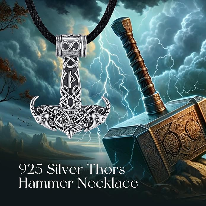 Thor Hammer Necklace 925 sterling silver Goat Head Mjolnir Necklace Norse Viking Jewelry Gifts for Men