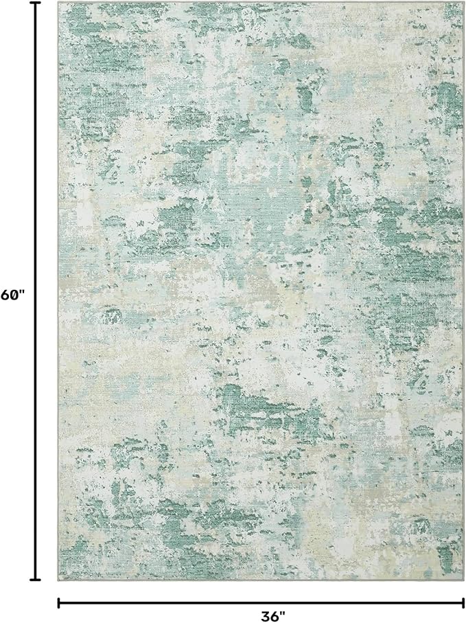 ROYHOME Modern Abstract Area Rug 3x5 Non Slip Non Shedding Rug Low Pile Stain Resistant for Bedroom Living Room,Green