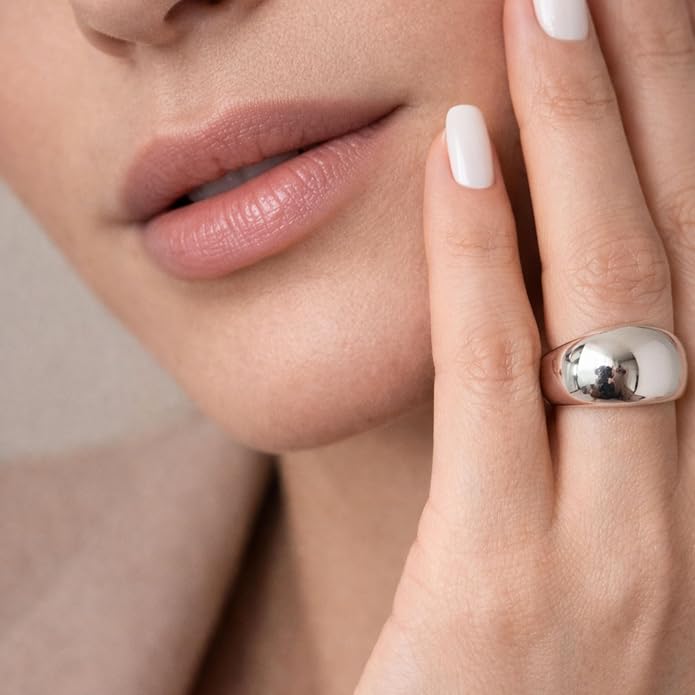 QueenBee Chunky Dome Adjustable Ring for Women, Bold Statement Open Ring, Minimalist Wide Dome Ring, Gold or Silver Plated Fashion Jewelry Gift for Women