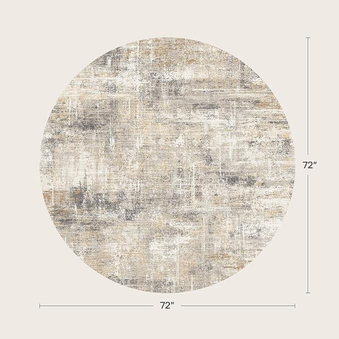 Lofus 6ft Area Rugs for Living Room, Gold Washable Area Rug with Non-Slip Backing,Soft Abstract Carpets for Bedroom Dining Room Home Office Indoor Nursery