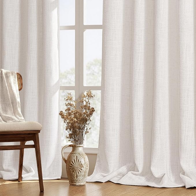 MIULEE Thick Linen Curtains, 42Wx120L, 2 Panels Nautral Light Filtering | Semi Sheer Window Privacy Drapes with Back Tab Rod Pocket for Farmhouse/Living Room/Bedroom, Floor to Ceiling Curtains Ivory