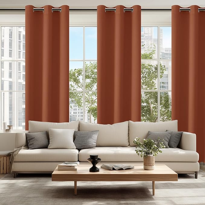 Hiasan Fall Blackout Curtains for Bedroom, 42 x 84 Inches Long - Thermal Insulated & Light Blocking Window Curtains for Living Room Home Decor, 2 Drape Panels Sewn with Tiebacks, Burnt Ochre