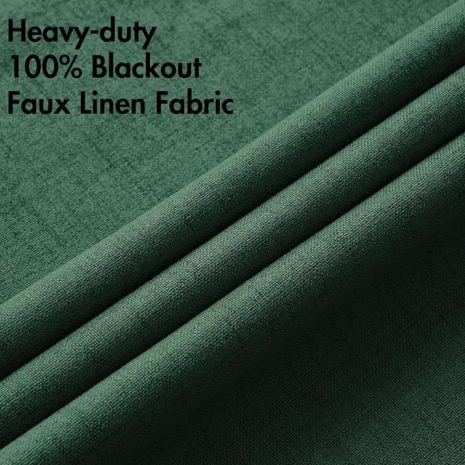MIULEE Linen Curtains for Bedroom 100% Blackout Thermal Insulated Emerald Green Grommet Room Darkening Curtains & Drapes Christmas Decor for Living Room 52 x 90 Inch (2 Panels)