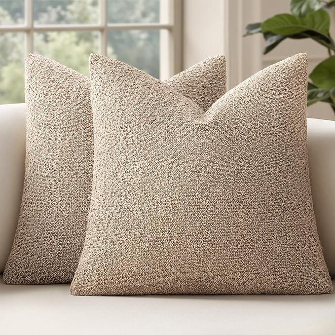 MIULEE 24x24 Decorative Euro Sham Boucle Couch Pillow Covers Camel | Set of 2 Textured Neutral Throw Pillow Covers, Accent Solid Pillowcases, Sofa Living Room Home Decor