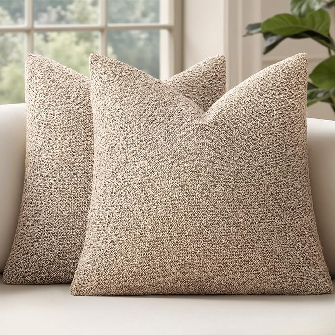 MIULEE 18x18 Decorative Lumbar Boucle Couch Pillow Covers Camel | Set of 2 Textured Neutral Throw Pillow Covers, Accent Solid Pillowcases, Sofa Living Room Home Decor