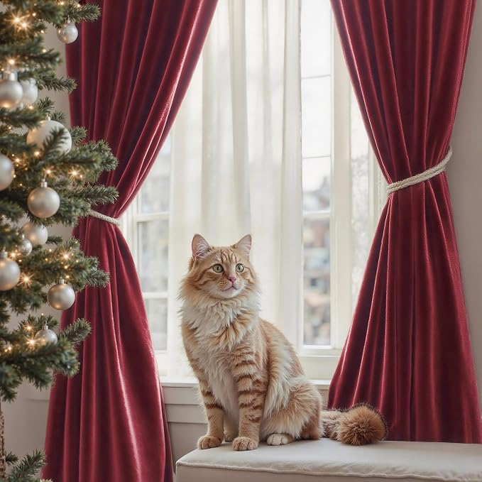 Dark Red Velvet Curtains 96 Inches Long 2 Panels for Living Room Darkening Thermal Soundproof Thick Heavy Solid Textured Drapes for Master Bedroom Patio Door Doorway Room Dividers Decoration Burgundy