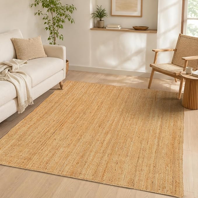 GRUHUM Jute Area Rug 6x9 Feet Rectangle Natural Fiber Boho Braided Handwoven Soft Farmhouse Rustic Vintage EcoFriendly Carpet Home Décor Rugs for Living Room Hallways Bedroom Enterways 6x9'ft
