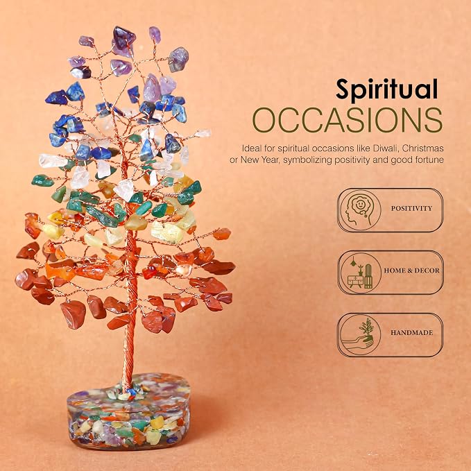 Crocon® 7 Chakra Heart Shape Base Crystals Tree, Birthday Gifts for Women, Healing Crystals Tree of Life, Positive Energy, Good Luck, Home Office Decor Gifts, Gift for Women - Sister Mom & Grandma