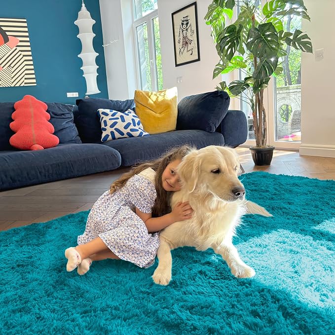 OLANLY 2x5 Machine Washable Runner Rugs for Hallway, Soft Fluffy Shaggy Bedside Rugs for Bedroom, Living Room, Indoor Floor Carpet for Kids Girls and Boys, Nursery Rooms, Home Decor Aesthetic, Teal