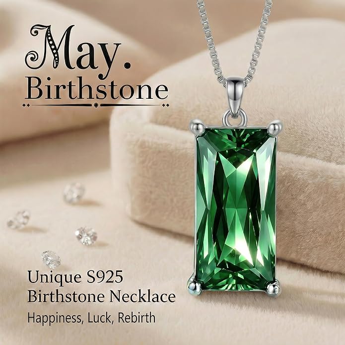 8mm x 16mm Square Birthstone Pendant Necklace – Fashion charming Sterling Silver Gift for women