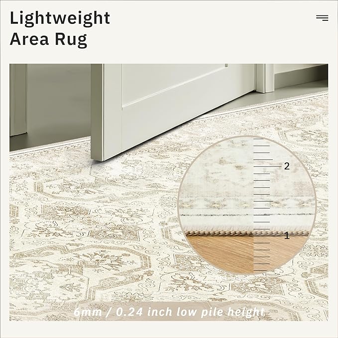 Soalmost Runner Rug 2x6 Washable Non-Slip Kitchen Runner Rugs for Bathroom Laundry Room Beige/Brown Vintage Floor Carpet Runners for Hallway Entryway