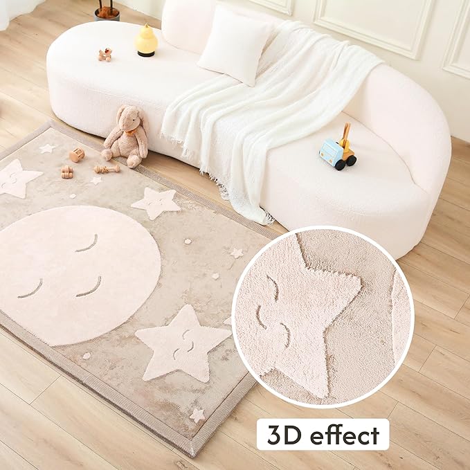 Hakuna Matte CloudRise Baby Play Mat for Floor 80" x 110" Moon & Stars | Coral Velvet high-density foam Rug for Crawling Cozy Play – Non-Slip, Water-Resistant, Easy-Care Tummy Time Mat