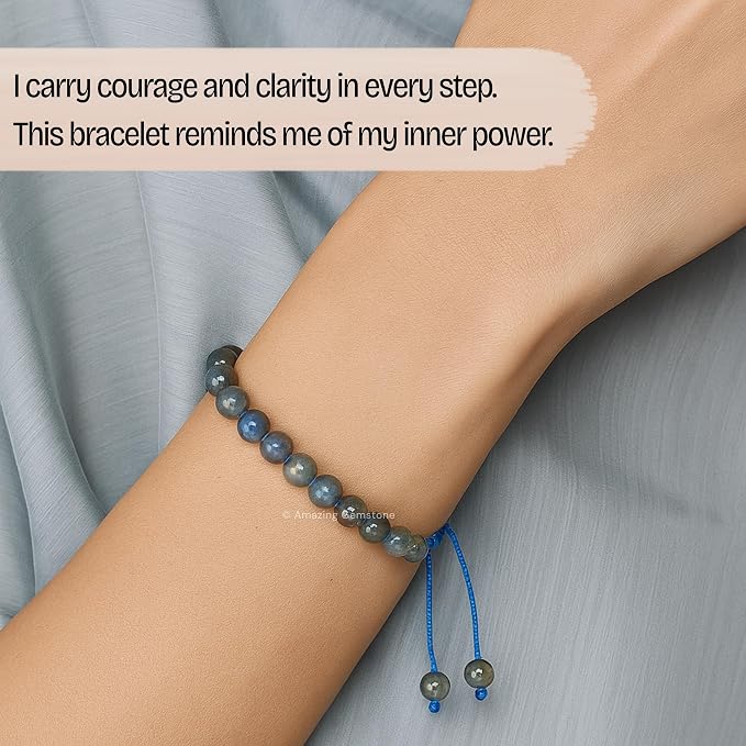 Amazing Gemstone Labradorite Bracelet, Gifts for Men & Women - Protection Healing Crystal Bracelet - 8mm Gemstone Beaded Adjustable Bracelet, Pulseras para Hombres Mujer Stocking Stuffers