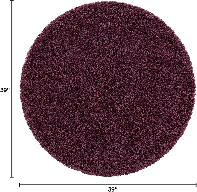 Unique Loom Solid Shag Collection Area Rug (3' 3" Round, Eggplant Purple)