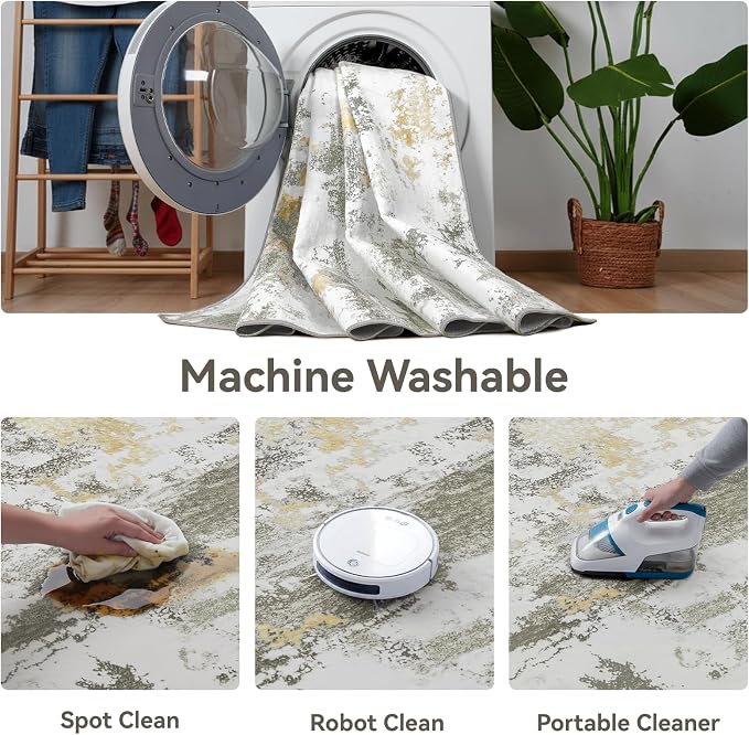 Kelarea Washable Area Rug for Living Room, 6x9 Non Slip Modern Abstract Beige Rugs, Easy Clearning Low Pile Large Carpet for Bedroom, Dining Room, Nursery, Office