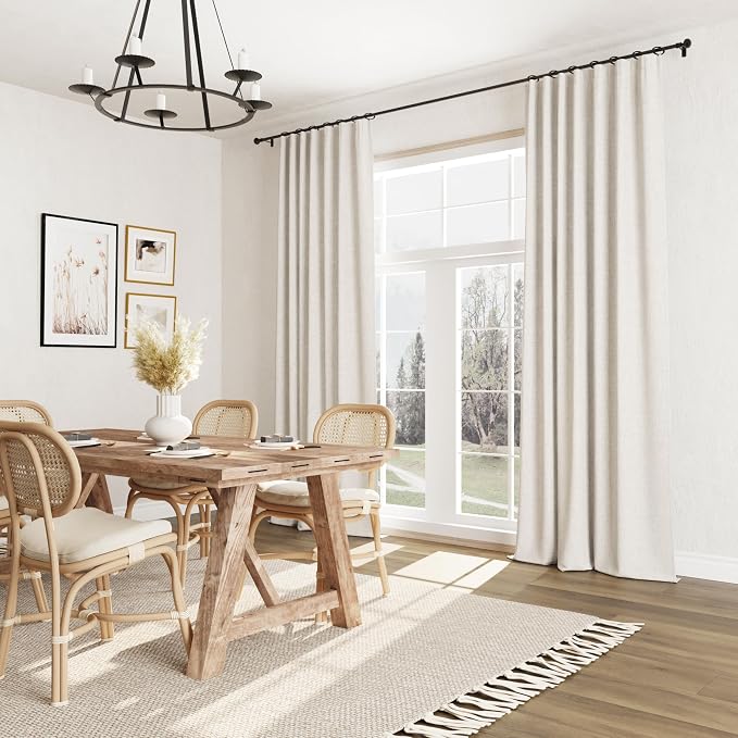 Beige White 100% Blackout Linen Curtains 72 Inch Length 2 Panels Set for Living Room Bedroom Back Tab Thermal Insulated Black Out Drapes Room Darkening Farmhouse Style for Bedroom Window Curtains