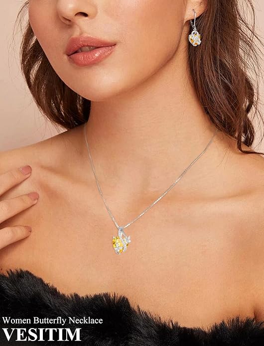 Butterfly Necklaces for Women Sterling Silver Infinity Heart Pendant Birthstone Jewelry Gift with 14k Yellow Gold/Rose Gold Plated