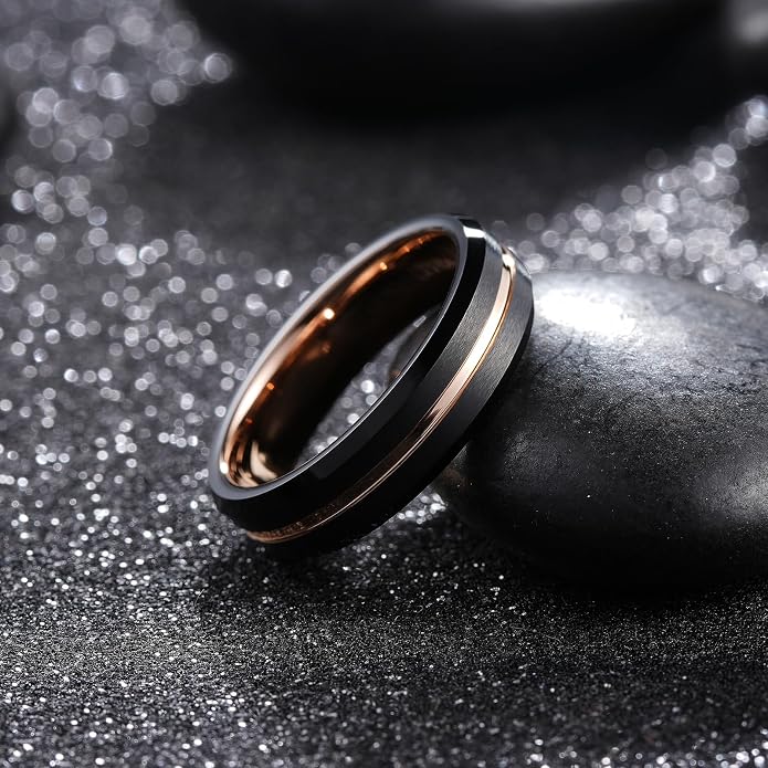 King Will Tungsten Carbide Wedding Band for Men Women-6/8/10mm Width Multicolor Available with Grooved Center Wedding Ring Suitable for Work, Gym Comfort Fit Size 4-16