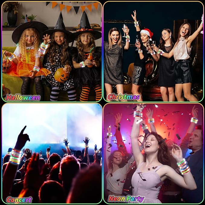 160 Pack Glow Bracelets Bulk, Glow in the Dark Party Supplies, 10 Color LED Light Up Bracelets for Adults & Kids Birthday Wedding Party Favors Concert New Year Carnival Raves