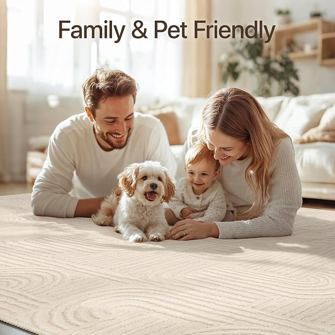 GENIMO Soft 2x10 Washable Runner Rug Non Slip, 3D Modern Arch Pattern Hallway Runner, High-Low Pile Textured Non Slip Fuzzy Carpet, Non-Shedding Stain Resistant Beige Rugs for Entryway Bedroom Laundry