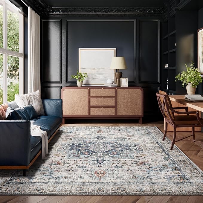 8x10 Area Rugs for Living Room: Washable Bedroom Rug Boho Vintage Rugs Stain Resistant Non Slip Low Pile Soft Lightweight Carpet for Kitchen Dining Room Farmhouse Nursery Kids Room Home Office