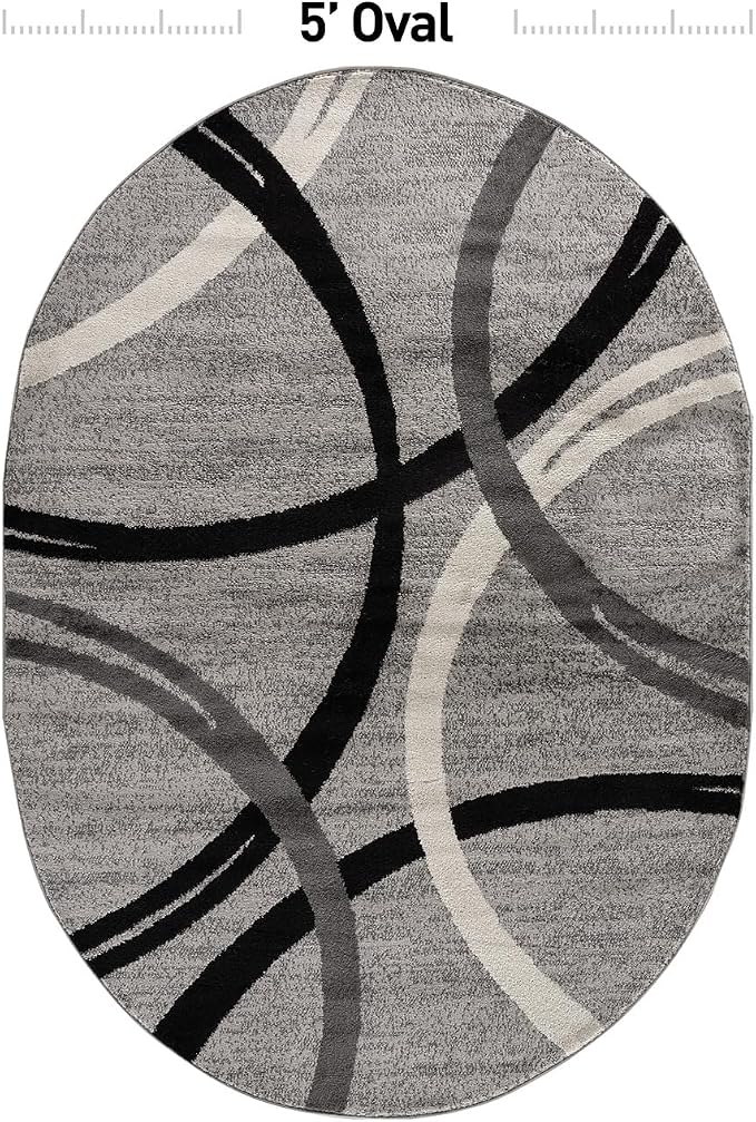 Rugshop Wavy Circles Non-Shedding Living Room Bedroom Oval Rug Gray 5' x 7'