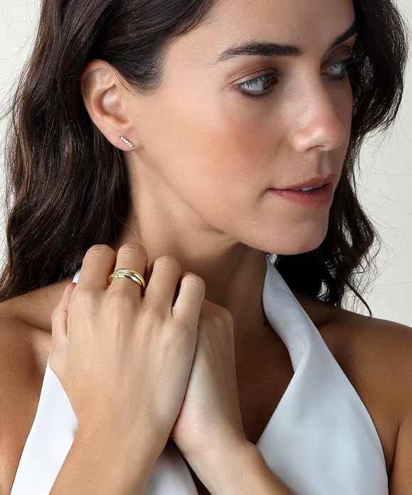 BORUO 925 Sterling Silver Ring, 14K Gold Plated Waterproof Fidget Anxiety Ring, Triple Row Rolling Interlocking Stacking High Polish Band for Women, Men| Each Band Width 1.8mm 3mm Size 4-12