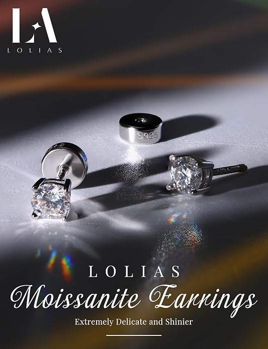 Moissanite Earrings for Men Women：Hypoallergenic Flat Back Earrings 925 Sterling Silver Stud Earring Small D Color VVS1 Moissanite 14K White Gold Plated Helix Cartilage Earring Studs Gift Jewelry