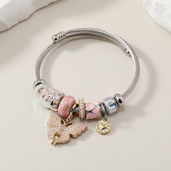 DS Charm Bracelets for girls,exquisite cute cartoon friendship bracelets Silver Stainless Steel Bangle with birthday Gift box, Adjustable girls jewelry Suitable for holiday gifts