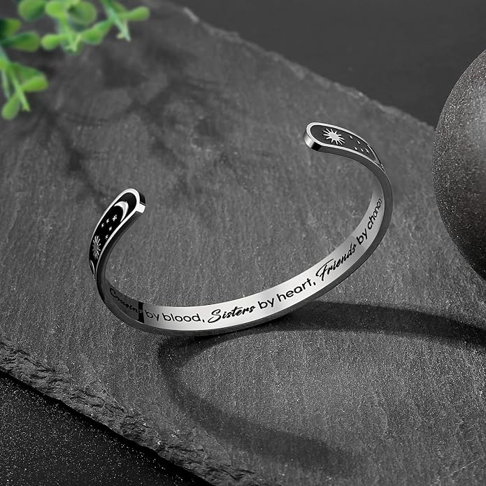 TONY & SANDY Inspirational Bracelets for Women Teen Girls Personalized Gifts for Daughter Granddaughter Mom Sister Friends Stainless Steel Engraved Cuff Birthday Easter Christmas