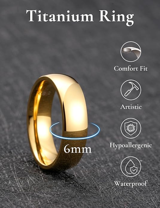 THREE KEYS JEWELRY 2mm 4mm 6mm 8mm Titanium Wedding Band for Men Women, Classic Domed & Step Edge High Polished Comfort Fit Anniversary Ring, Size 4-15