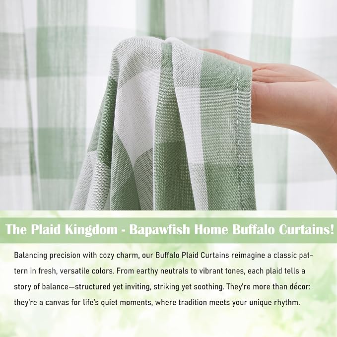 Semi Sheer Sage Green Buffalo Plaid Curtains 90 Inches Long | Gingham Checkered Panels,Yarn Dyed Fabric,Farmhouse Window Treatment for Bedroom Living Room,Rod Pocket,40"Wx90"L,2 Panels