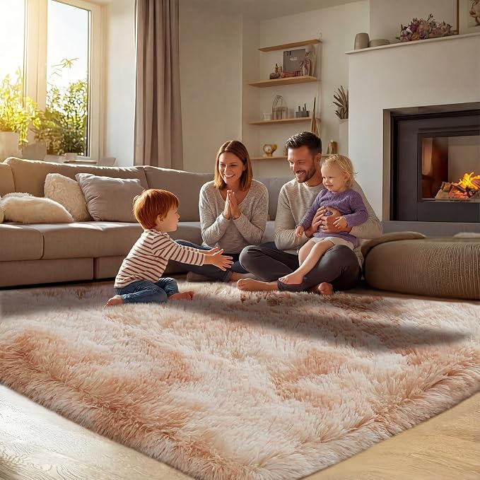 Topmaxcs 10x12 Tie-Dyed Beige Living Room Rug - Shag Modern Luxury | Subtle Tie-Dyed Pattern - Warm Neutral Beige - Plush Shaggy Pile - Soft Underfoot