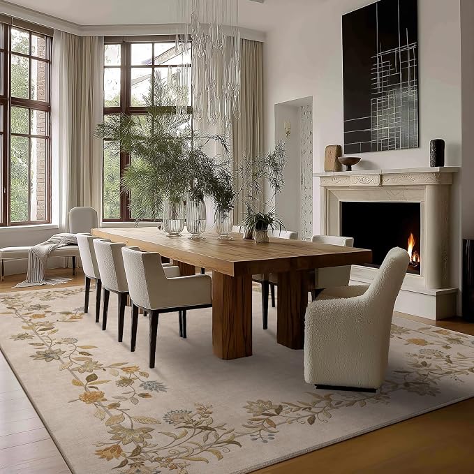 10x12 Area Rugs Living Room: Washable Rug Stain Resistant Non Slip Low Pile Ultra Soft Faux Wool Lightweight Large Rugs for Bedroom Dining Room Under Table Rug Farmhouse Home Office Nursery Indoor