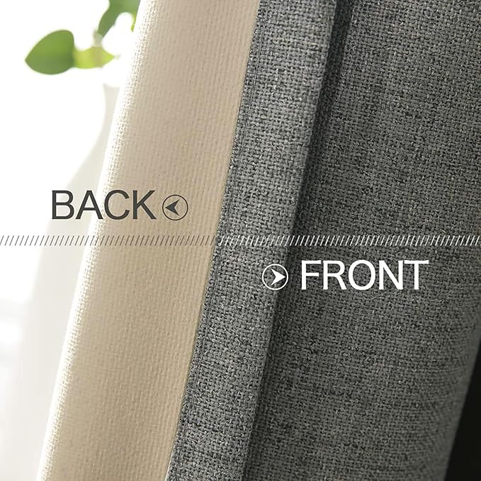 MIULEE Linen Texture Curtains for Bedroom Solid 100% Blackout Thermal Insulated Dark Grey Curtains Grommet Room Darkening Curtains/Draperies Luxury Decor for Living Room 52x108 Inch (2 Panels)