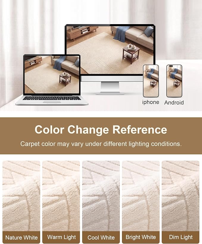 Carvapet 5x7 Area Rug - Beige Modern 3D High Low Pile Texture Floor Carpet, Cozy Knitted Swirl Pattern Washable Soft Plush Rug with Skid-Resistant Backing for Living Room Bedroom