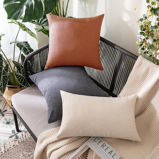 MIULEE Pack of 2 Decorative Outdoor Solid Waterproof Throw Pillow Covers Euro Sham Faux Linen Garden Farmhouse Cushion Cases for Summer Patio Tent Balcony Couch Sofa 26x26 Inch Rust