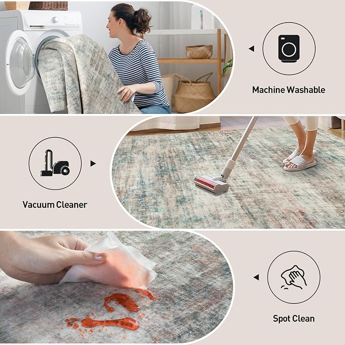 2'6''x8' Runner Rugs Washable Rug: Modern Abstract Hallway Runner Rug Indoor Soft Low Pile Thin Carpet Anti-Skid Non-Shedding Carpets for Kitchen, Entryway, Laundry, Bedroom - Multi Color