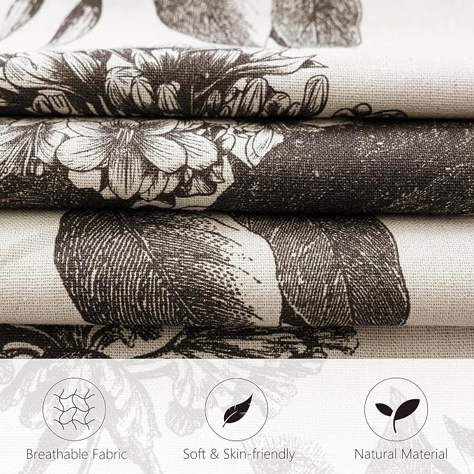 Foindtower Set of 2 Linen Floral Vintage Throw Pillow Covers Neutral Accent Print Decorative Cushion Covers Farmhouse Boho Home Decor for Sofa Chair Couch Bedroom Living Room,24×24 Inch,Black